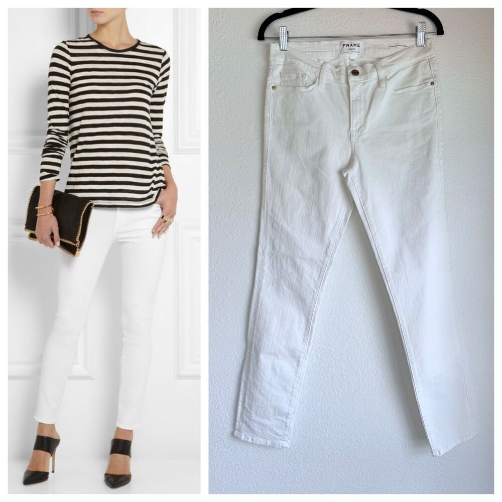NWT FLAWED FRAME Le Skinny de Jeanne Mid-Rise Crop Jeans in White Size 30 - Picture 1 of 15